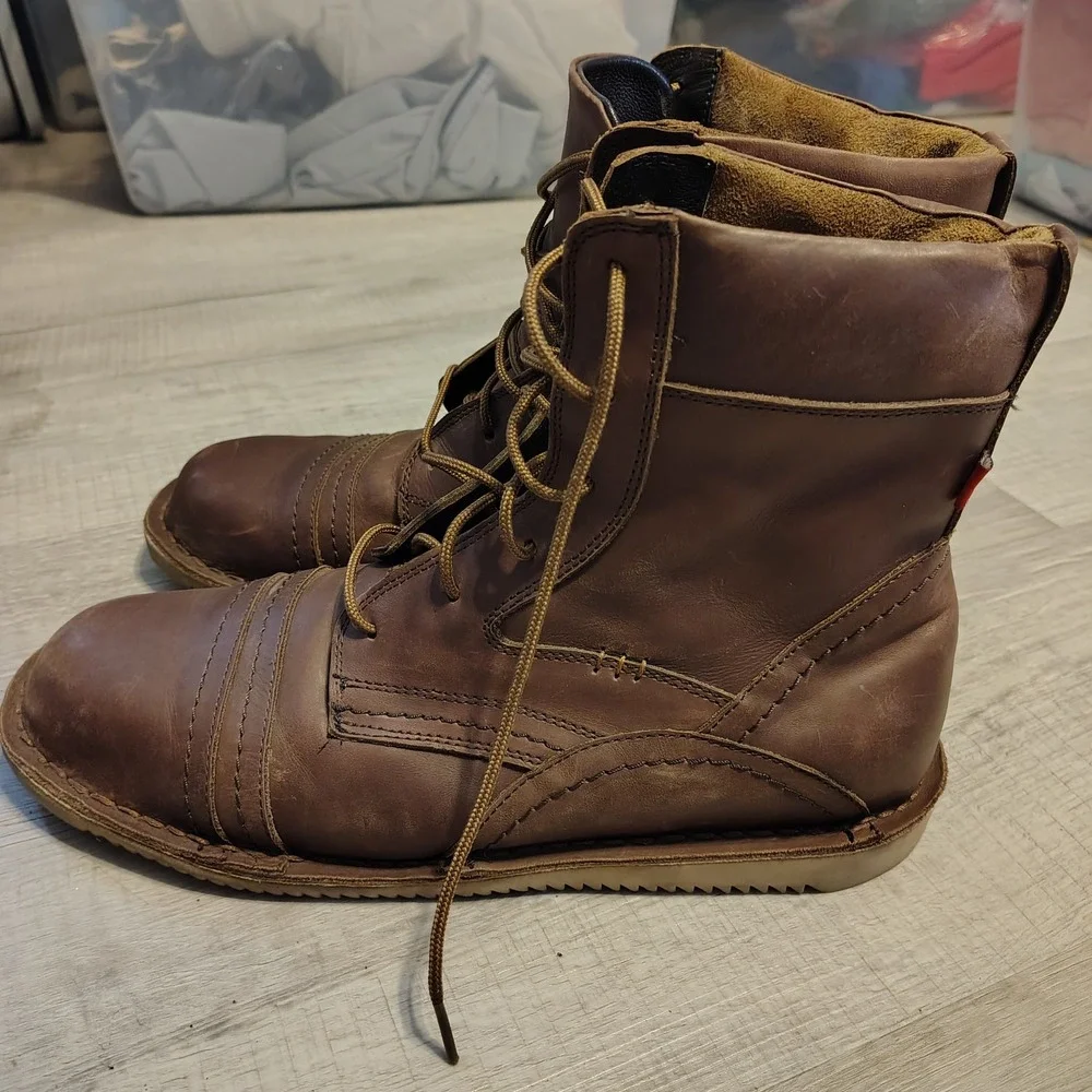 Oliberte Gando Mens Brown Leather Lace Up Cap Toe Wedge Sole Boots Size 46 EU 13